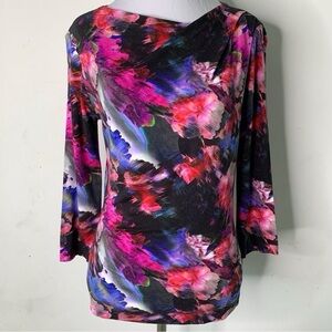 St.John’s Multi-colored Floral Rayon/Spandex T-Shirt Size Small